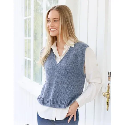 risnedsättning Lake View Väst by DROPS Design – Väst Virkmönster str. S – XXXL