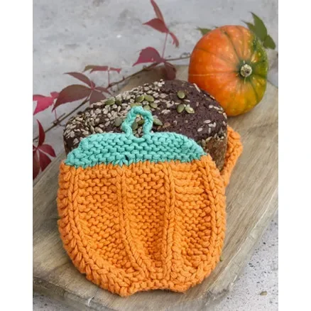 Populär Roasted Pumpkin by DROPS Design – Grytlappar Halloween Stickbeskrivning