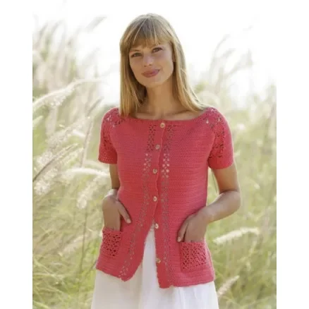 Populär Warm Apricot Cardigan by DROPS Design – Jacka Virk-mönster strl. S – XXXL