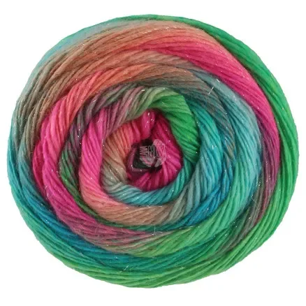 Premium Lana Grossa Meilenweit 100 Color Mix Sparks Garn 7618 Hallon/Rust/Grey Green/Turkos/Jade/Fuchsia