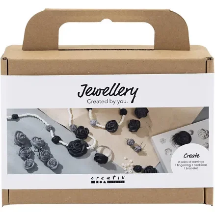 Mini DIY Kit Smycken, Rosor, svart, svart/vit, vit, 1 frp. risnedsättning