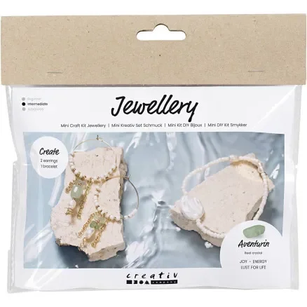 Mini DIY Kit Jewellery, Aventurinmix armband och örhängen, 1 frp. Rea