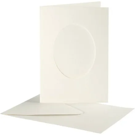 Passepartoutkort med kuvert, oval, kortstl. 10,5x15 cm, kuvertstl. 11,5x16,5 cm, råvit, 10 set/ 1 förp. Sista chansen