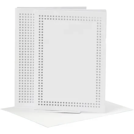 Kort till broderi, kortstl. 10,5x15 cm, kuvertstl. 11,5x16,5 cm, vit, 6 set/ 1 förp. Fynd