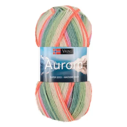 Erbjudande Viking Garn Aurora 631 Multi Grön/ Orange/ Rosa