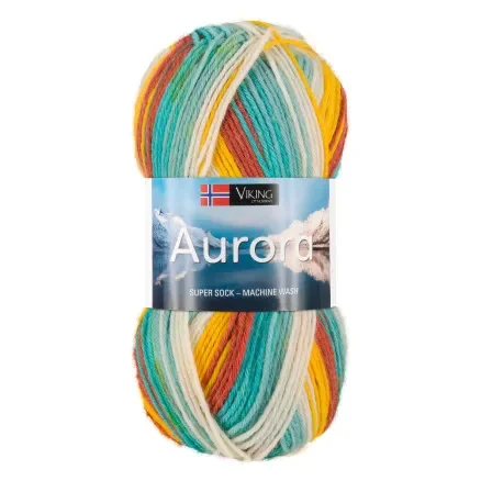 Viking Garn Aurora 632 Multi Gul/ Grön/ Turkos Expressleverans