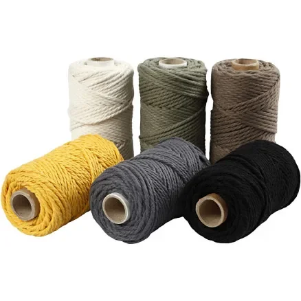 Makramégarn, L: 55 m, Dia. 4 mm, mixade färger, 6x330 g/ 1 förp. Rabatt