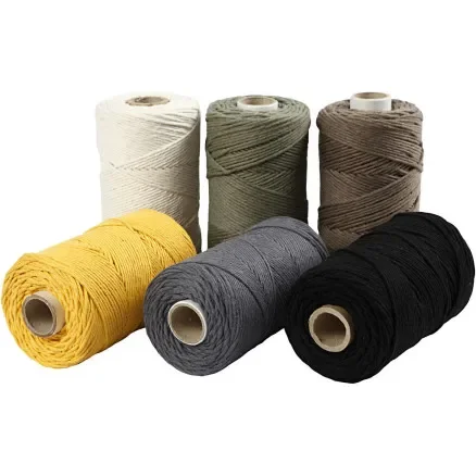 Rea Makramégarn, L: 198 m, Dia. 2 mm, mixade färger, 6x330 g/ 1 förp.