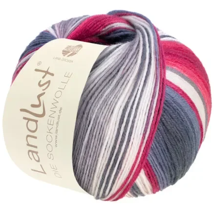 Lana Grossa Landlust Sockenwolle Garn 119 Silver/Grå/Tomatröd/Ecru Premium