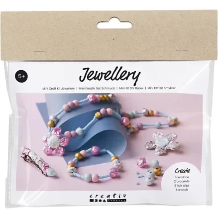 Mini DIY Kit Smycken, Halsband, armband, stift, brosch, blå, ljusblå, pastellrosa, 1 förp. Utförsäljning