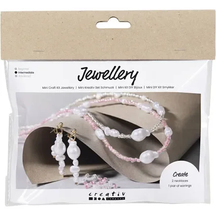 Mini DIY Kit Smycken, Halsband och örhängen, vit, 1 förp. Expressleverans