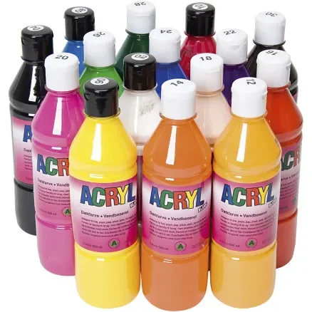 Akrylfärg, mixade färger, 15x500 ml/ 1 förp. Rabatter