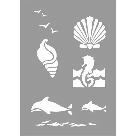 Billig Stenciler/Schablon Livet i havet 21 x 29 cm