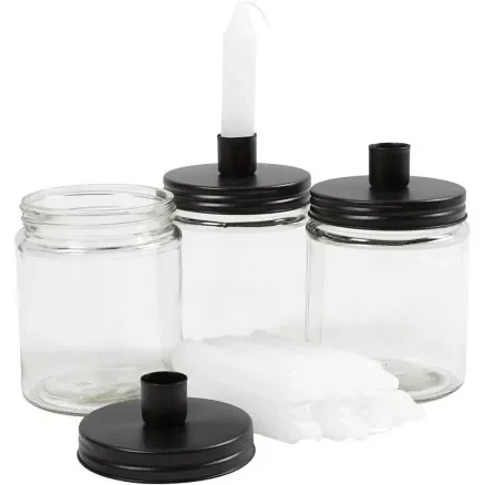Rea Glas med ljushållare och ljus, H: 15 cm, Dia. 9.5 cm, stl. 15 cm, 6 set/ 1 förp.