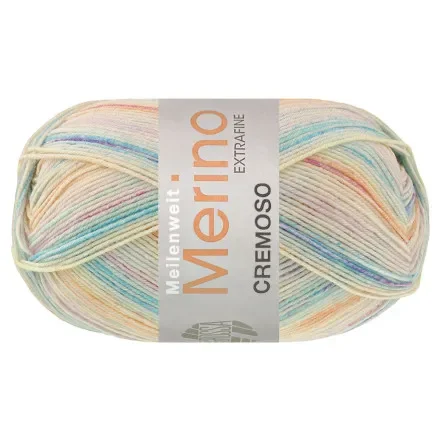 Lägg i varukorgen Lana Grossa Meilenweit 100 Merino Cremoso 4121 Ljus/Aprikos/Röd/Ljus Turkos/Turkos/Violett/Raw White/Ljus Lila