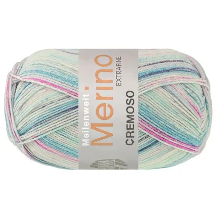 Erbjudande Lana Grossa Meilenweit 100 Merino Cremoso 4126 Fuchsia/Pale Purple/Turkos/Ljus/Vit Turkos/Grey Blue/Blue