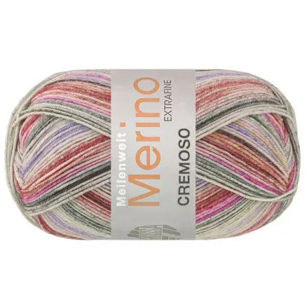 Snabb frakt Lana Grossa Meilenweit 100 Merino Cremoso 4125 Dusty Pink/Rosenholz/Pink/Grey/Dark-/Kiwi Green/Lila/Lavender/Grey/Antracite