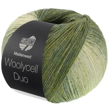 Lågt pris Lana Grossa Meilenweit 100 Woolycell Duo Garn 6008 Oliv / Grågrön / Gråbeige