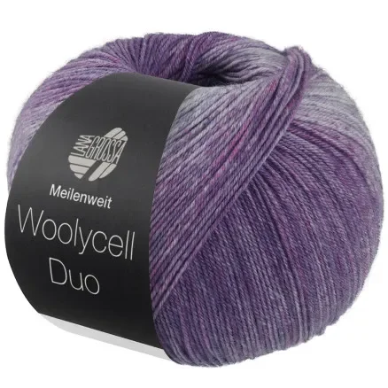 Lågt pris Lana Grossa Meilenweit 100 Woolycell Duo Garn 6004 Röd / Grå Violett / Jeansblå