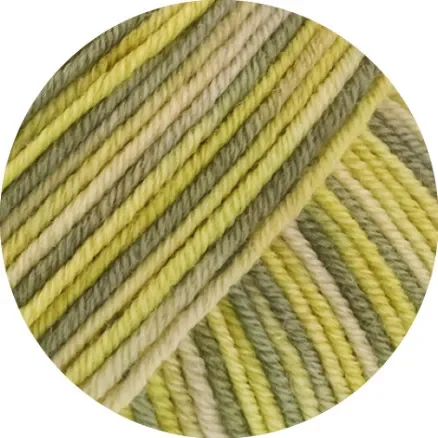 Lana Grossa Cool Wool Garn Print 843 Green Beige/Lime/Grey/Reseda Green risnedsättning