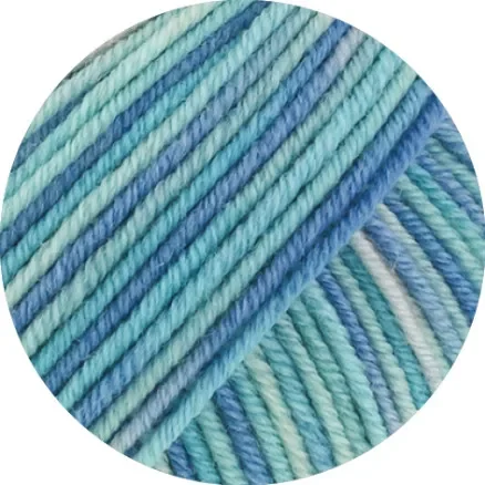 Köp online Lana Grossa Garn Cool Wool Print 844 Turkos/Ljus/Azurblå/Råvit