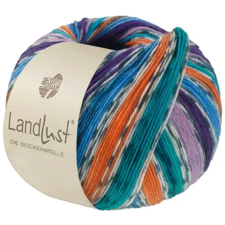 Lana Grossa Landlust Sockenwolle Garn 821 Nattblå/Azur/Orange/Ocean Green/Lila/Dark Violet/Raw White/Petrol Begränsad tid