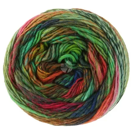 Lana Grossa Colorissimo Garn 221 Jade/Olive Vinröd/Rost/Röd/Röd/Natt/Mörkblå/Gulgrön risnedsättning