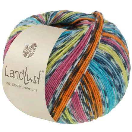 Beställ nu Lana Grossa Landlust Sockenwolle Garn 825 Orange/Pink/Pistachio/Turkos/Petrol Blue/Raw White/Mörkgrå