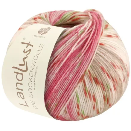 risnedsättning Lana Grossa Landlust Sockwolle Sockenwolle Garn 514 Rosa/Naturell/Taupe/Ljus Beige/Ljus Grön/Terrakotta