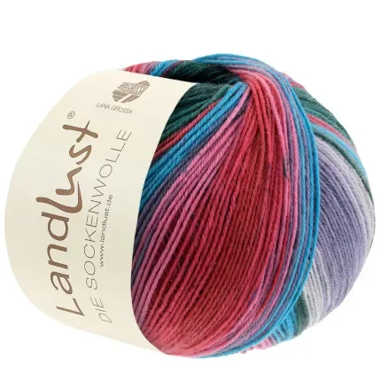 risnedsättning Lana Grossa Landlust Sockenwolle Garn 126 Silver-/Ljus-/Mellangrå/Raspberry red/Mörkröd/Turkos/Grey/Mörkgrön