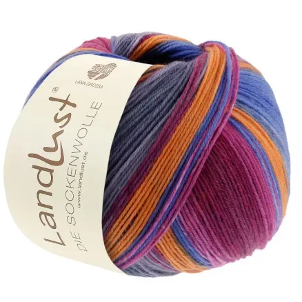 Lana Grossa Landlust Sockenwolle Garn 128 Fuchsia/Vinaceous/Petrol/Orange/Grey/Grey Green/Grey Blue Billigare