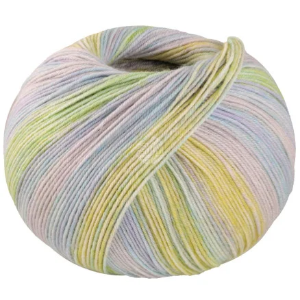 Sista chansen Lana Grossa Meilenweit 100 SETA Piano Garn 3616 Ljus beige/isblå/pistache/citrusgul/mint/silvergrå