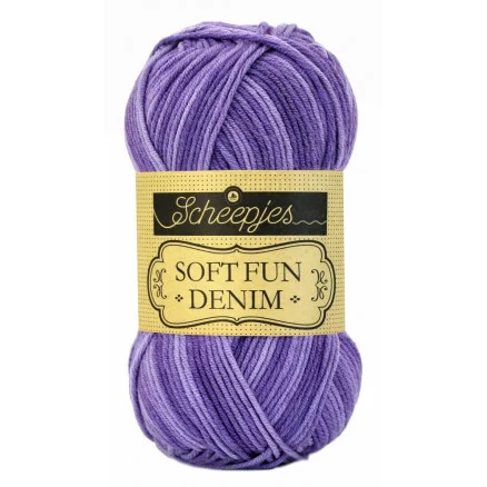 Beställ idag Scheepjes Softfun Denim Garn Print 513 Lila