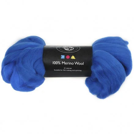 Kardad ull – Merino Garn, 21 my, 100 g, koboltblå Expressleverans