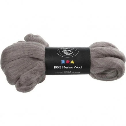 Extra rabatt Kardad ull – Merino Garn, 21 my, 100 g, Naturgrå