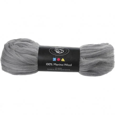 Rea Kardad ull – Merino Garn, 21 my, 100 g, grå