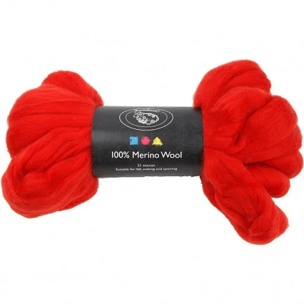 Kardad ull – Merino Garn, 21 my, 100 g, julröd Snabb frakt