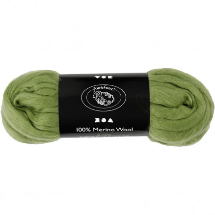 Utförsäljning Kardad ull – Merino Garn, 21 my, 100 g, kaktus