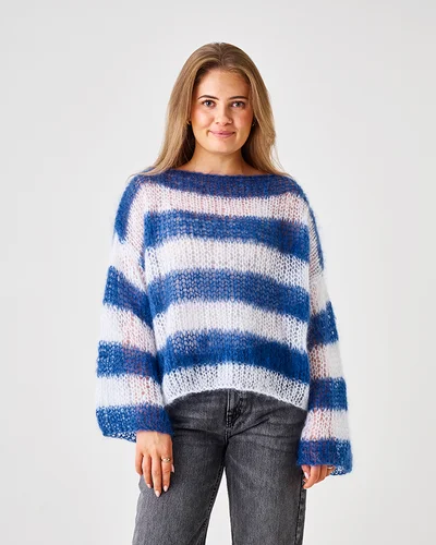 Sista chansen Stickmönster/stickkit Tröja med ränder i Bella Mohair Garn 893295 Endast stickmönster Tröja med ränder i Bella Mohair Garn