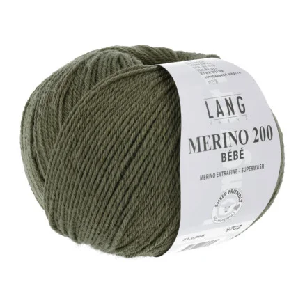 Lang Yarns Merino 200 Bebe Garn 398 Oliv risnedsättning