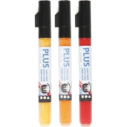 I lager Plus Color Tusch, L: 14,5 cm, spets 1-2 mm, mixade färger, 5,5 ml, 3 st./ 1 förp.