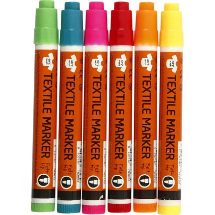 Textilmarkör, linje 2-4 mm, neonfärger, 6 st / 1 frp. Kampanjpris