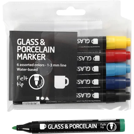Bästa pris Tuschpennor för Glas och Porslin, spets 1-3 mm, semi opaque, 6 st./ 1 förp.