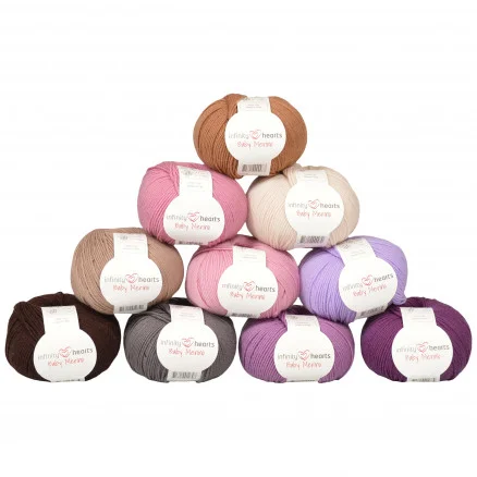 risnedsättning Infinity Hearts Baby Merino Garnpaket 17 Bruna och Lila nyanser – 10 st