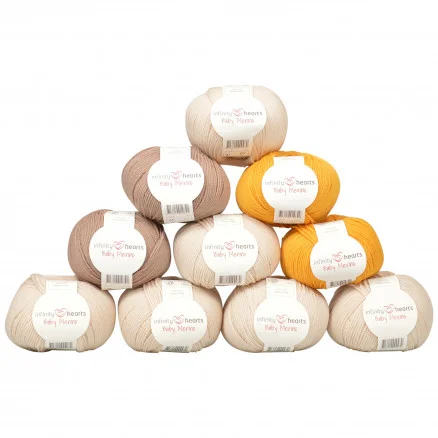 Utförsäljning Infinity Hearts Baby Merino Garnpaket 25 Tre nyanser Beige och Gul – 10 st