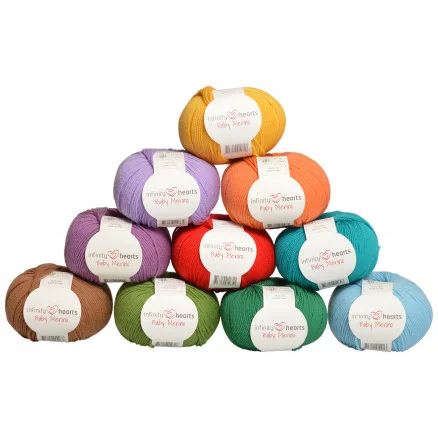 Snabb frakt Infinity Hearts Baby Merino Garnpaket 06 Starka färger – 10 st