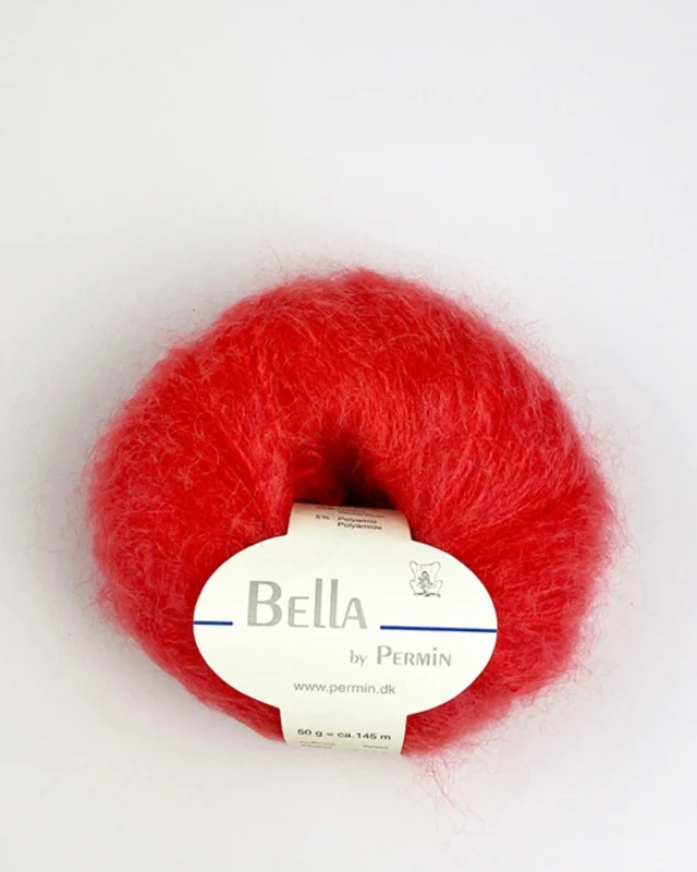 Expressleverans Bella Permin garn – Mohairgarn med ullgarn & polyamid – fv 883294 Cinnober