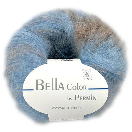 Bella Permin garn – Mohairgarn med ullgarn & polyamid – fv 883174 Blå/Beige/Brun Rabatter
