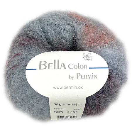 Bella Permin garn – Mohairgarn med ullgarn & polyamid – fv 883171 Grå/Rost/Bordeaux Snabb frakt