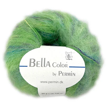Outlet Bella Permin garn – Mohairgarn med ullgarn & polyamid – fv 883167 Grön/Lila/Turkos